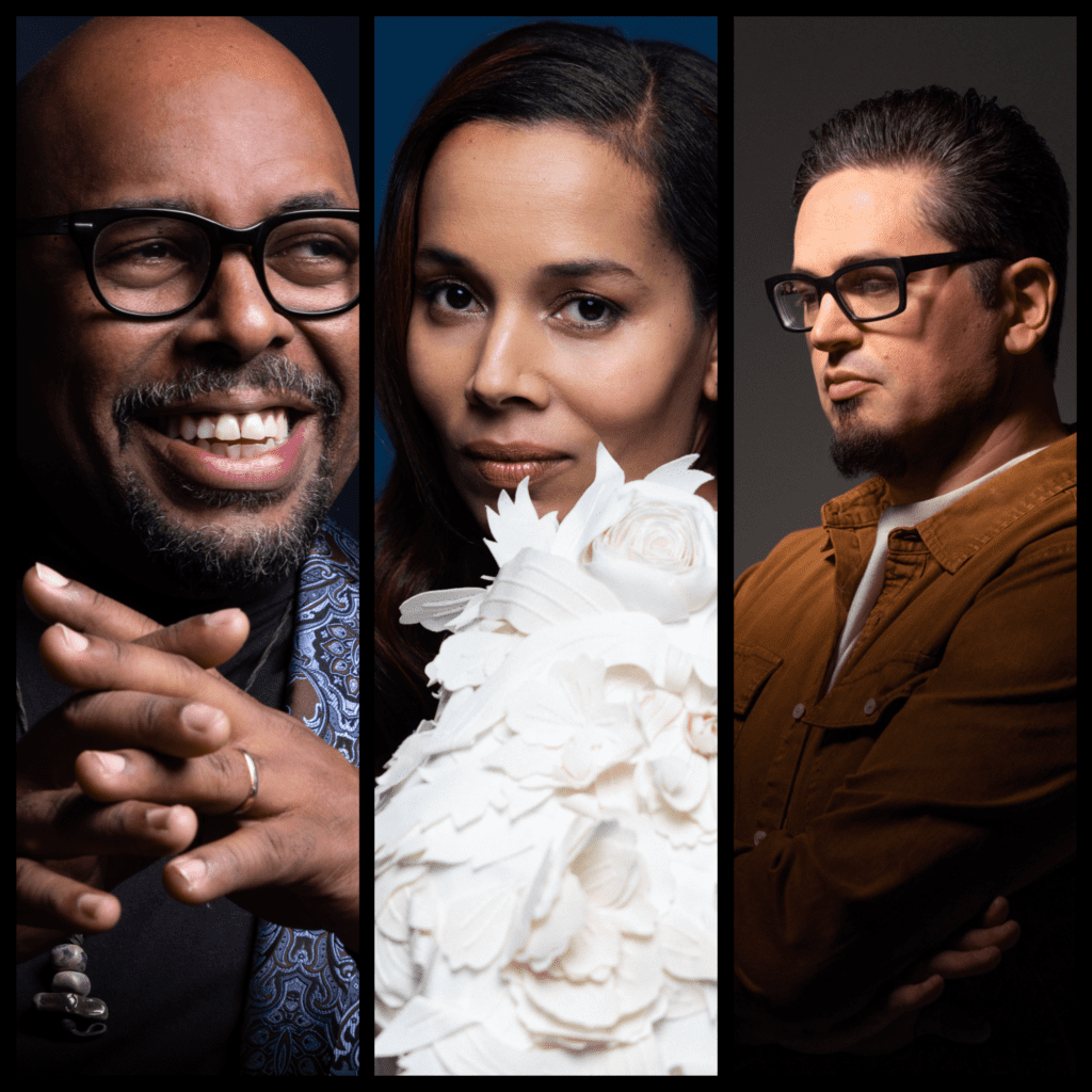 Image of Christian McBirde, Rhiannon Giddens, and Francesco Turrisi. 